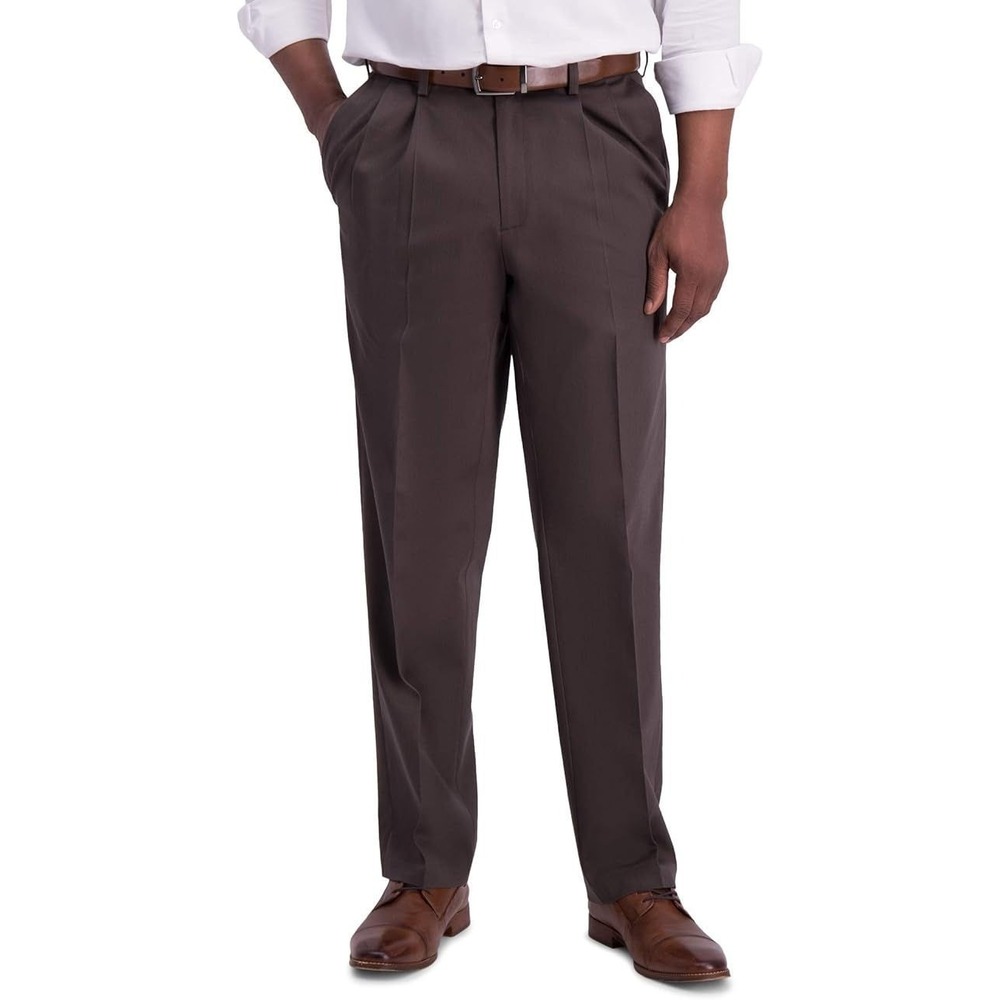 Haggar Iron Free Premium Classic Fit Pleat Front Khaki Pants - Espresso 32Wx30L